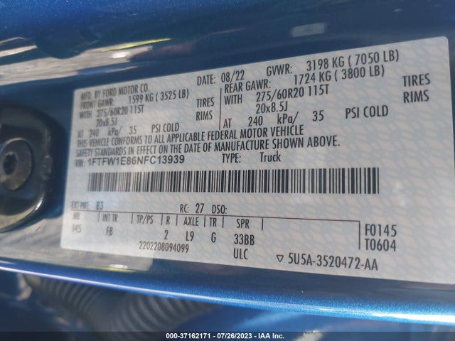 Ford F-150 Xlt 2022 1FTFW1E86NFC13939 Image 9
