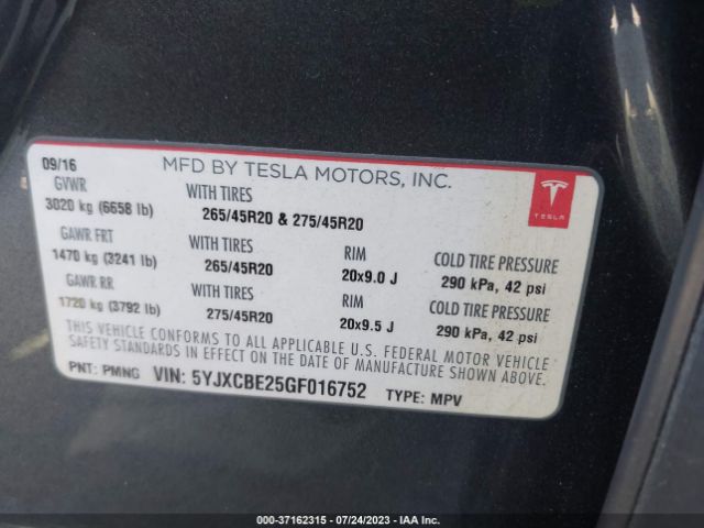 5YJXCBE25GF016752 Tesla Model X 70d/90d/75d/60d/p100d