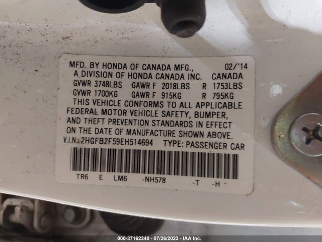 Honda Civic Sedan Lx 2014 2HGFB2F59EH514694 Image 9