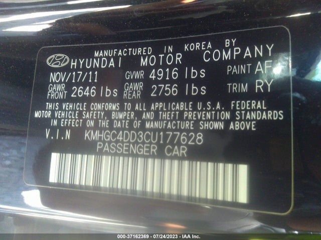 2012 HYUNDAI GENESIS 3.8L VIN: KMHGC4DD3CU177628