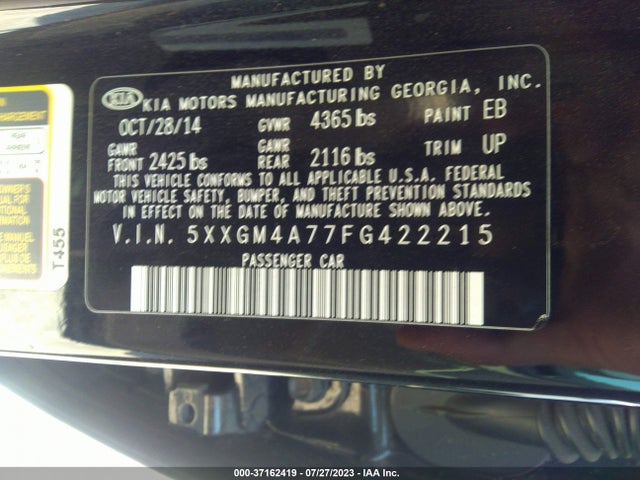 KIA Optima Lx 2015 5XXGM4A77FG422215 Image 9