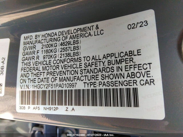 2023 HONDA ACCORD HYBRID SPORT VIN: 1HGCY2F51PA010997
