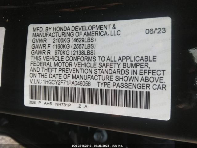 1HGCY2F71PA046058 Honda Accord Hybrid Sport-l