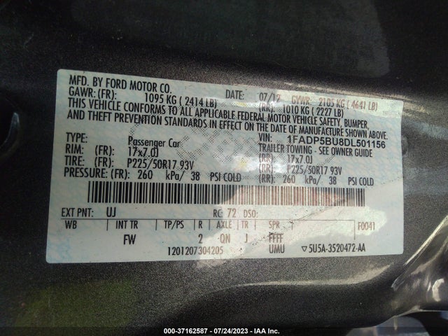 2013 FORD C-MAX HYBRID SEL VIN: 1FADP5BU8DL501156