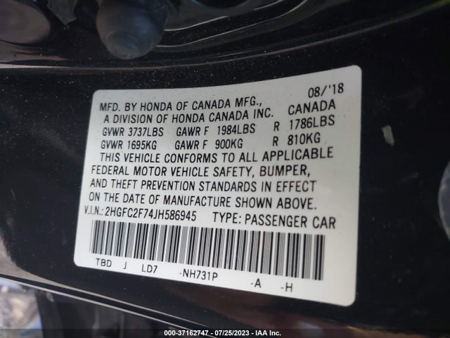 Honda Civic Sedan Ex 2018 2HGFC2F74JH586945 Image 9