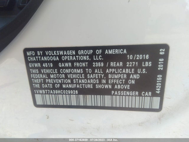 1VWBT7A39HC029926 Volkswagen Passat 1.8t Se