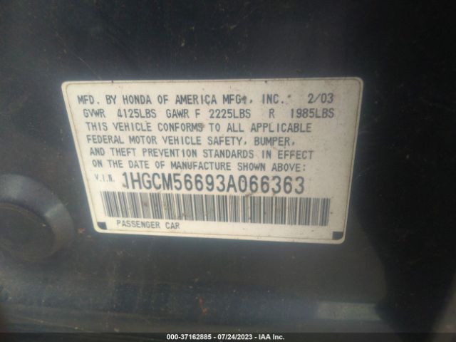 2003 HONDA ACCORD SDN 1HGCM56693A066363 Photo 8