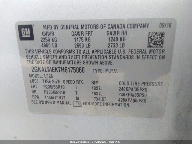 2017 GMC TERRAIN SLE VIN: 2GKALMEK7H6175060