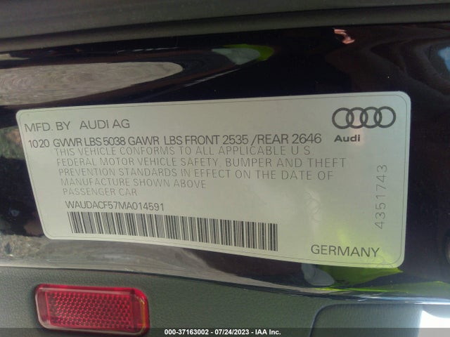WAUDACF57MA014591 Audi A5 Sportback S Line Premium