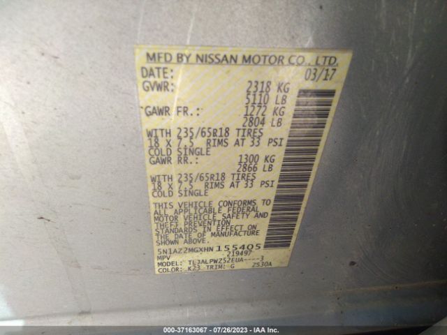 5N1AZ2MGXHN155405 Nissan MURANO S