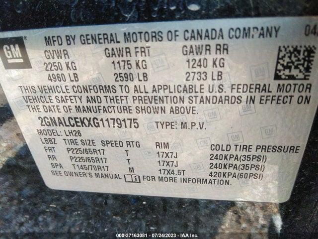 Chevrolet EQUINOX LT 2016 2GNALCEKXG1179175 Image 9