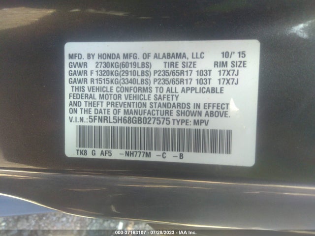 Honda Odyssey Ex-l 2016 5FNRL5H68GB027575 Image 9