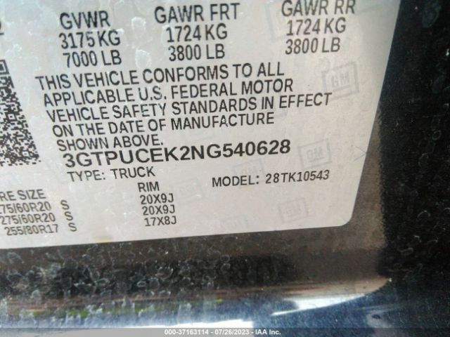 3GTPUCEK2NG540628 GMC Sierra 1500 Elevation
