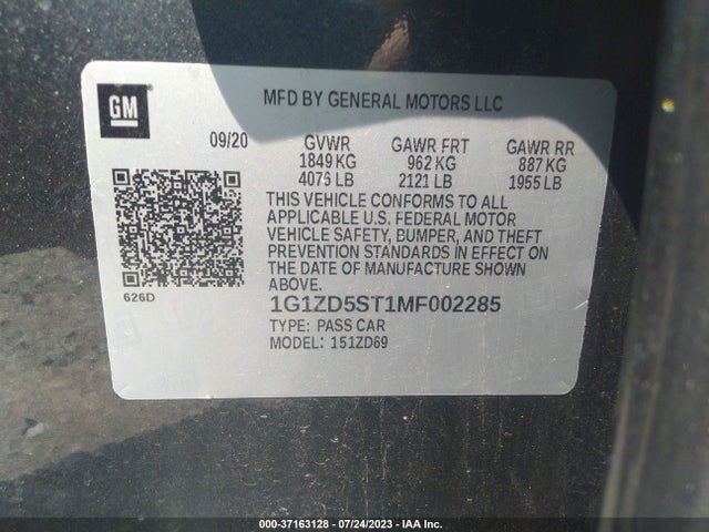 Chevrolet MALIBU LT 2021 1G1ZD5ST1MF002285 Image 9