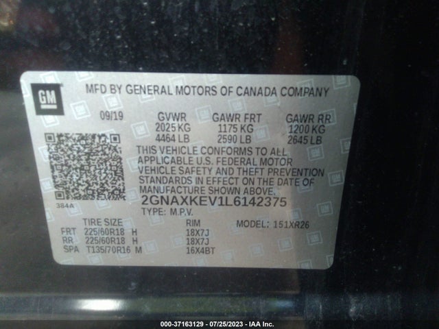 Chevrolet EQUINOX LT 2020 2GNAXKEV1L6142375 Image 9