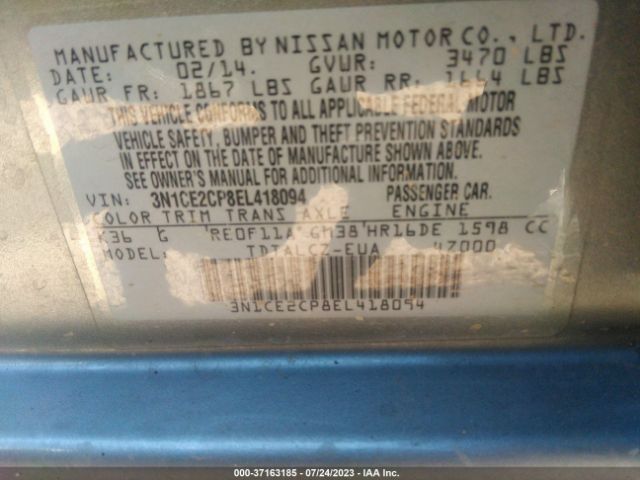 3N1CE2CP8EL418094 Nissan Versa Note S Plus