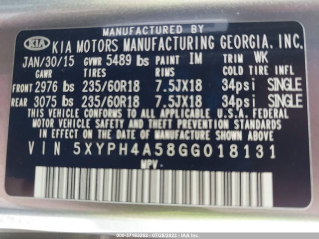 5XYPH4A58GG018131 KIA SORENTO EX