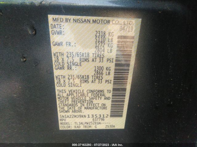5N1AZ2MJ9KN135312 Nissan MURANO S
