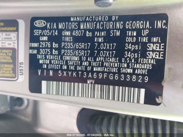 5XYKT3A69FG633829 KIA SORENTO LX