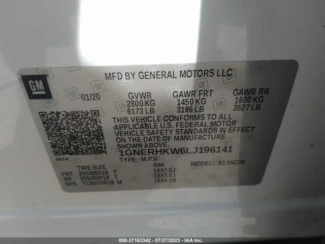 Chevrolet Traverse Lt Leather 2020 1GNERHKW6LJ196141 Image 9