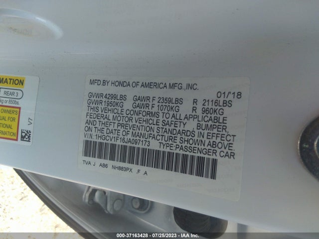 2018 HONDA ACCORD SEDAN LX 1.5T VIN: 1HGCV1F16JA097173