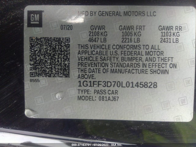 Chevrolet CAMARO LT1 2020 1G1FF3D70L0145828 Image 9