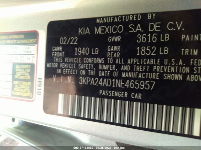 3KPA24AD1NE465957 KIA RIO LX