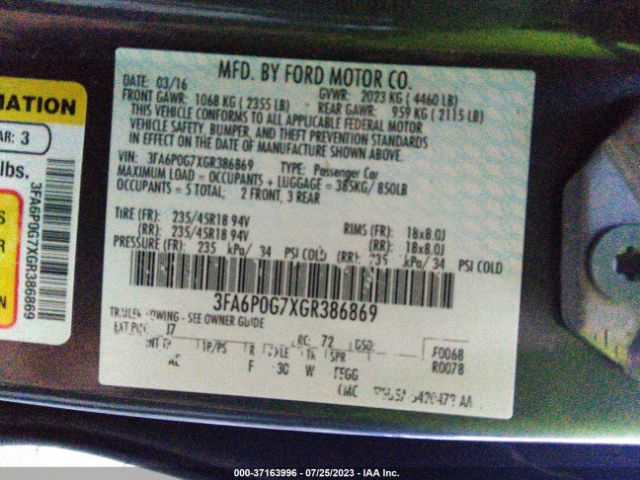 3FA6P0G7XGR386869 Ford FUSION S