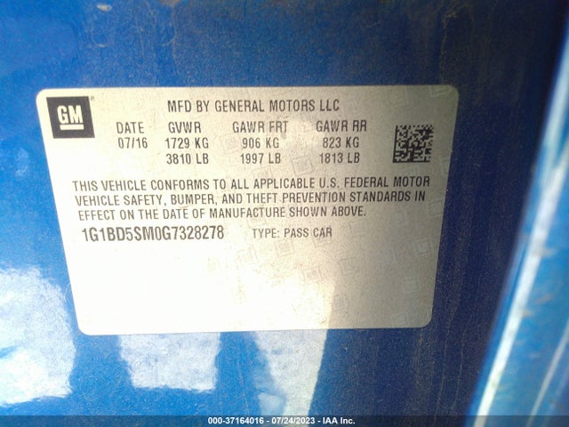Chevrolet CRUZE LT 2016 1G1BD5SM0G7328278 Image 9