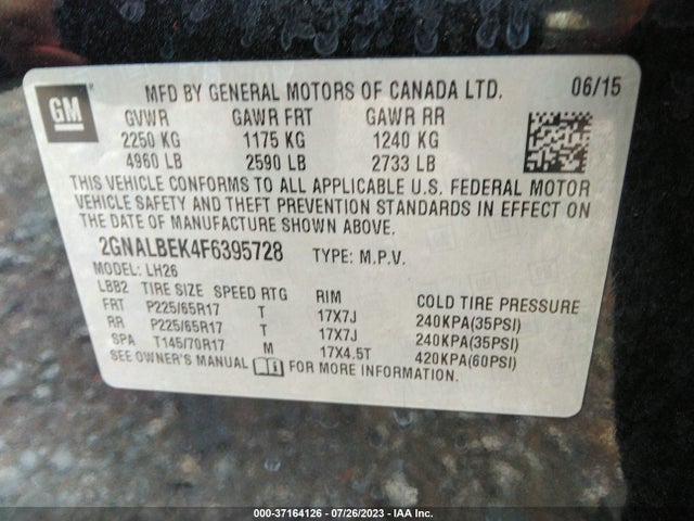 Chevrolet EQUINOX LT 2015 2GNALBEK4F6395728 Image 9