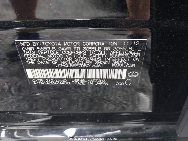 Aukcja sprzedaży 2013 Lexus Ls 460, vin: JTHCL5EF7D5016461, numer aukcji: 37164134