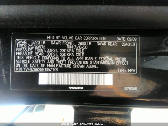 2009 VOLVO XC70 3.2L VIN: YV4BZ982991057178