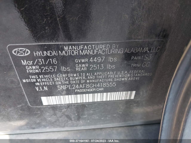 Hyundai Sonata 2.4l 2016 5NPE24AF8GH418555 Image 10