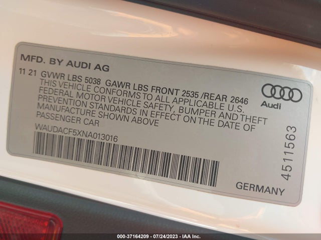 WAUDACF5XNA013016 Audi A5 Sportback S Line Premium