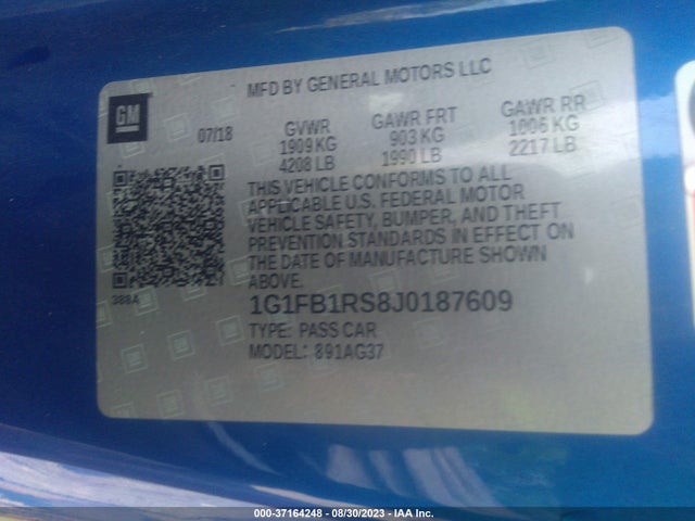 Chevrolet Camaro 1lt 2018 1G1FB1RS8J0187609 Image 9