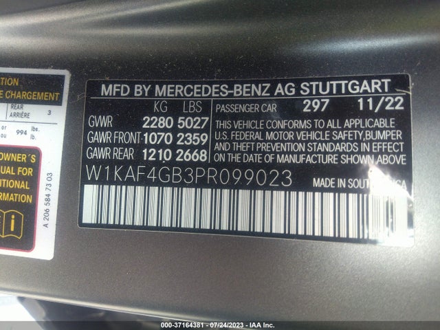 W1KAF4GB3PR099023 Mercedes-Benz C-class C 300