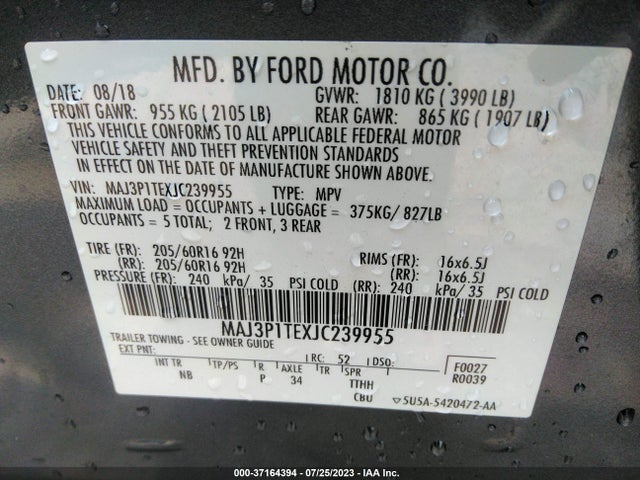 2018 FORD ECOSPORT SE VIN: MAJ3P1TEXJC239955
