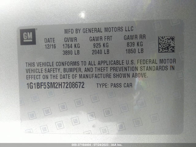 2017 CHEVROLET CRUZE PREMIER VIN: 1G1BF5SM2H7208672