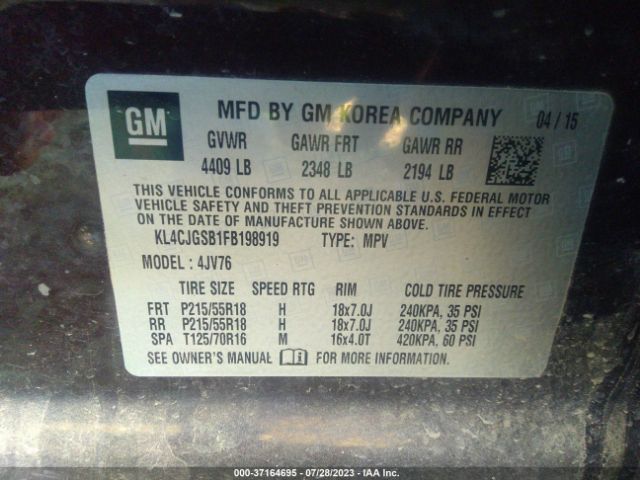 KL4CJGSB1FB198919 Buick Encore Leather