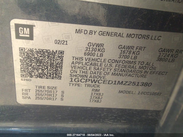 2021 CHEVROLET SILVERADO 1500 LT VIN: 1GCPWCED1MZ251380