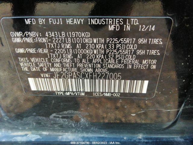 JF2GPASCXFH227005 Subaru Xv Crosstrek Limited