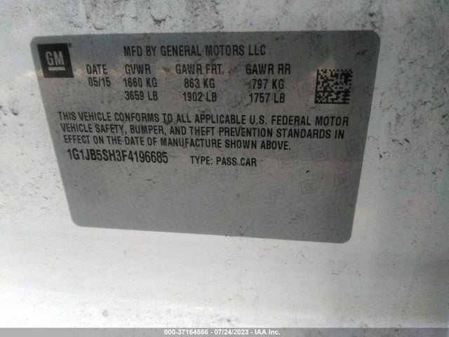 Chevrolet SONIC LS 2015 1G1JB5SH3F4196685 Image 11