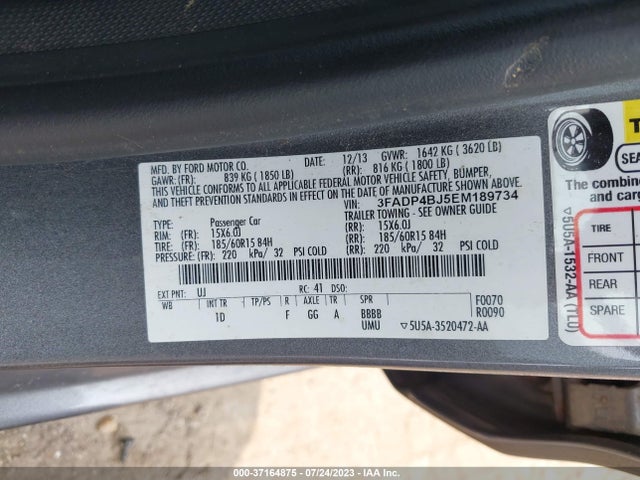 Ford FIESTA SE 2014 3FADP4BJ5EM189734 Image 10