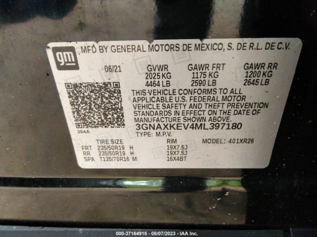 3GNAXKEV4ML397180 Chevrolet Equinox Fwd Lt