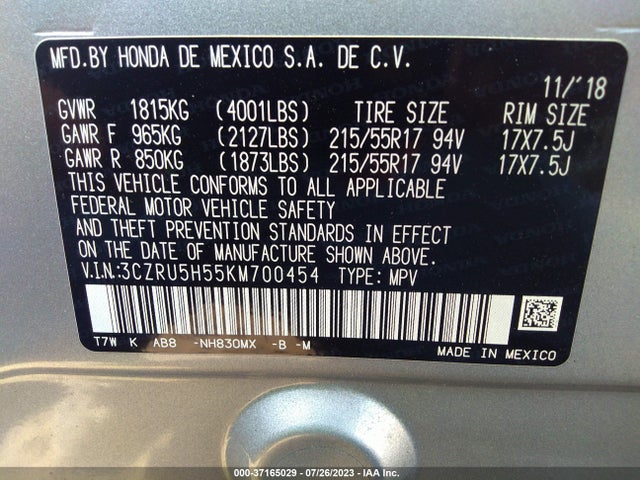 Honda HR-V EX 2019 3CZRU5H55KM700454 Image 9