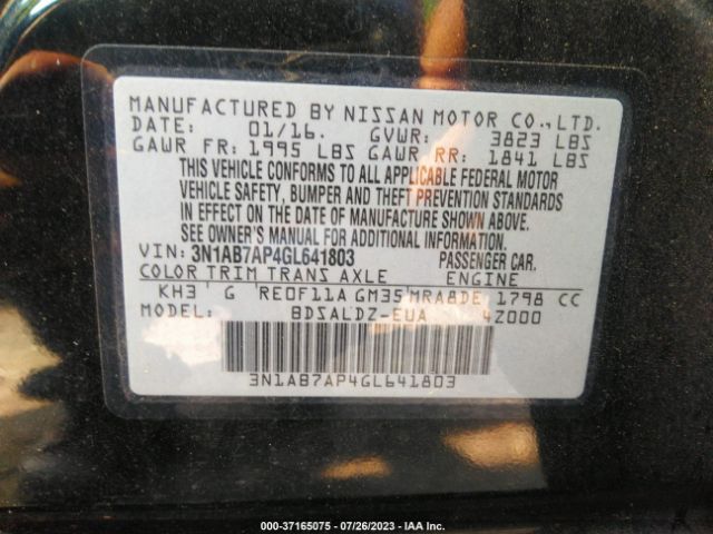 3N1AB7AP4GL641803 Nissan Sentra Sr/sl/s/sv/fe+ S