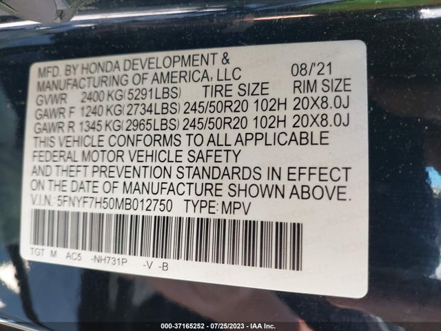 Honda Passport Ex-l 2021 5FNYF7H50MB012750 Image 9