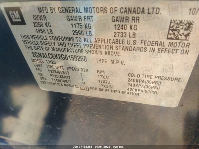 Chevrolet EQUINOX LT 2016 2GNALCEK2G6158260 Image 9