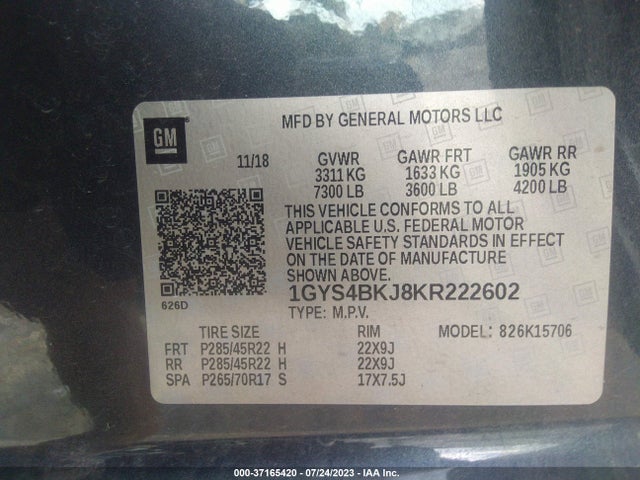 1GYS4BKJ8KR222602 Cadillac Escalade Luxury