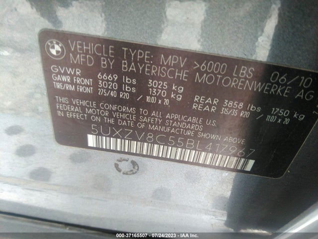 2011 BMW X5 50I VIN: 5UXZV8C55BL417967